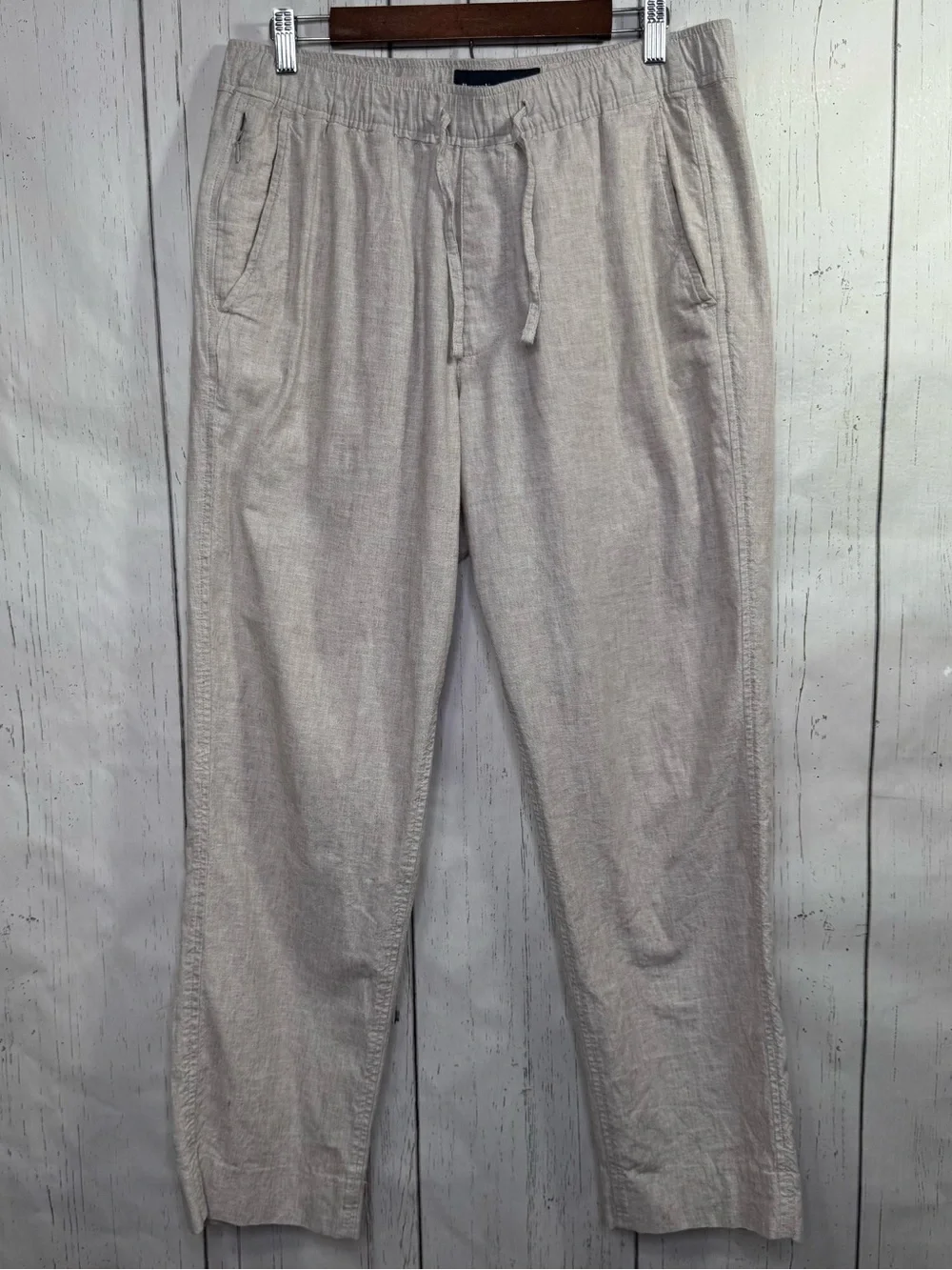 Abercrombie & Fitch Loose Beige Linen Blend Drawstring Pants M Coastal Beach